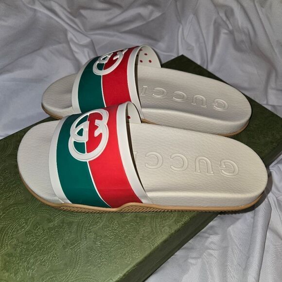 Gucci GG Interlocking Logo Rubber Sandals Shoes Slides Sz 39 NEW - Picture 8 of 11